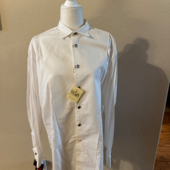 Men's Stubbs Western White ZigZag Beer Barrel Button French Cuff Shirt Size M NW - Picture 2 of 12